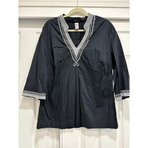 Old Navy Tunic Top Blouse Womens Plus Size 1X Embroidered V-neck Black C…